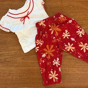 Kids Red and White Floral Matching Set